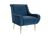 Velvet Accent Chair with Curved Arms - Light Blue