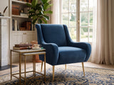 Velvet Accent Chair with Curved Arms - Light Blue