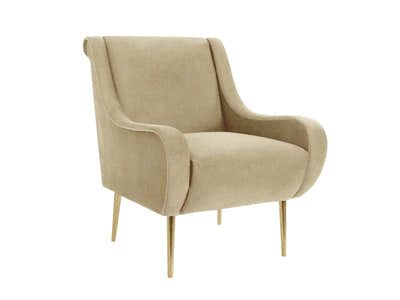 Linen Accent Chair with Curved Arms - Beige