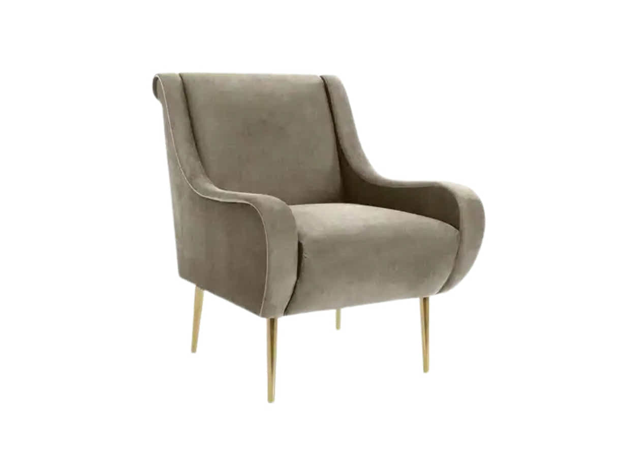 Linen Accent Chair with Curved Arms - Beige Grey