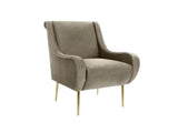 Linen Accent Chair with Curved Arms - Beige Grey