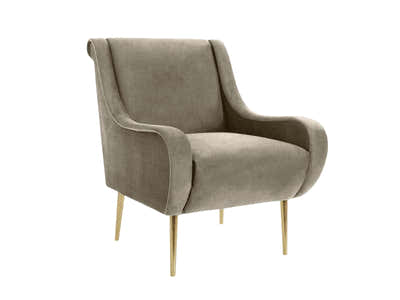 Linen Accent Chair with Curved Arms - Beige Grey