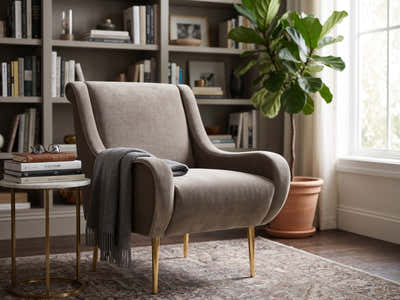 Linen Accent Chair with Curved Arms - Beige Grey