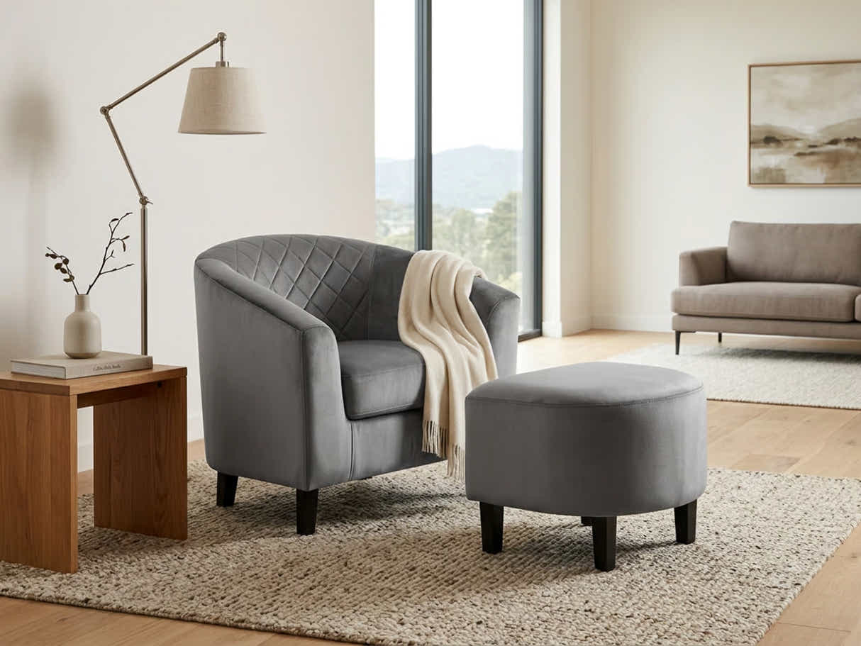 DS Tub Chair with Ottoman Velvet - Dark Grey