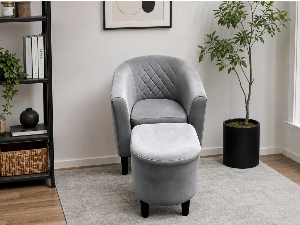 Cambia Tub Chair with Ottoman Velvet - Dark Grey