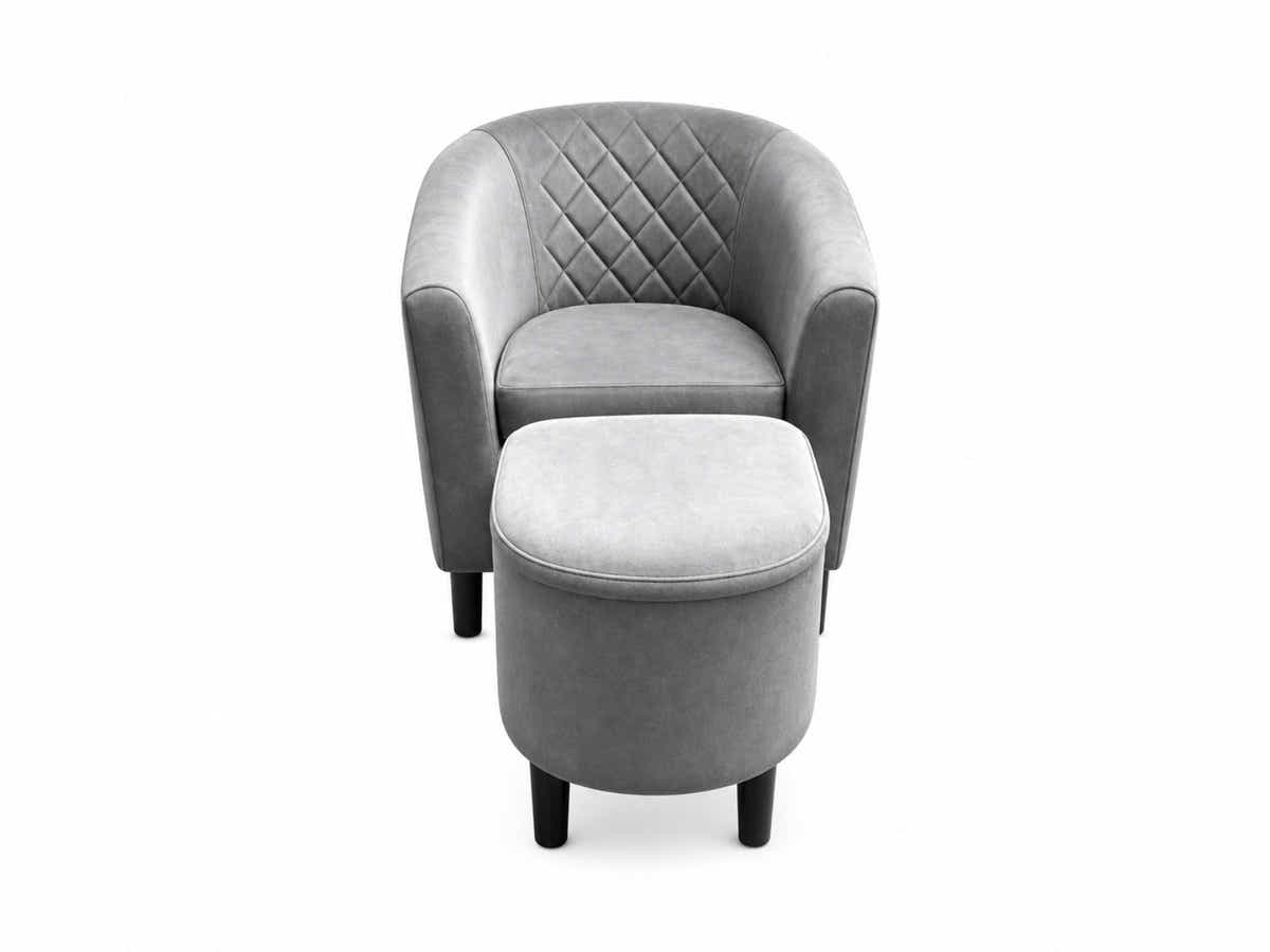 Cambia Tub Chair with Ottoman Velvet - Dark Grey