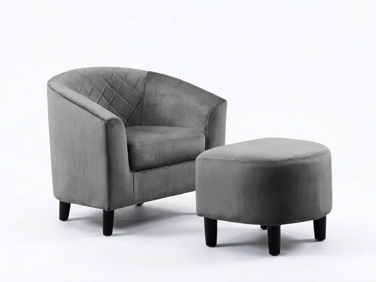Cambia Tub Chair with Ottoman Velvet - Dark Grey