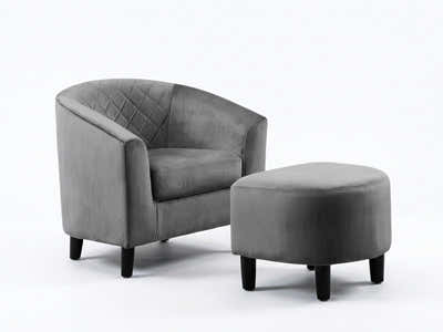 Cambia Tub Chair with Ottoman Velvet - Dark Grey