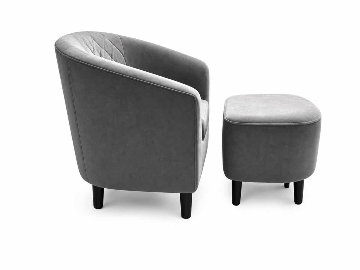 Cambia Tub Chair with Ottoman Velvet - Dark Grey