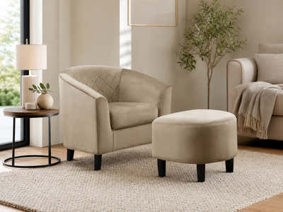 DS Cambia Tub Chair with Ottoman Velvet - Light Brown