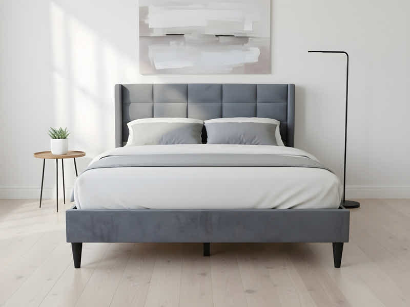 Neron Velvet Bed Frame Charcoal & Bon15 Mattress - Double