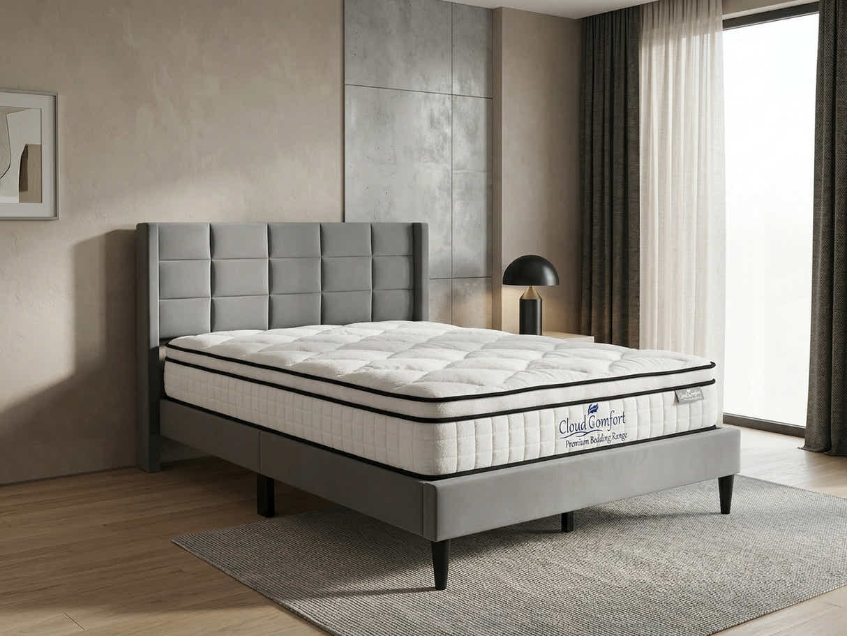 Neron Velvet Bed Frame Charcoal & Boucle22 Mattress - Double