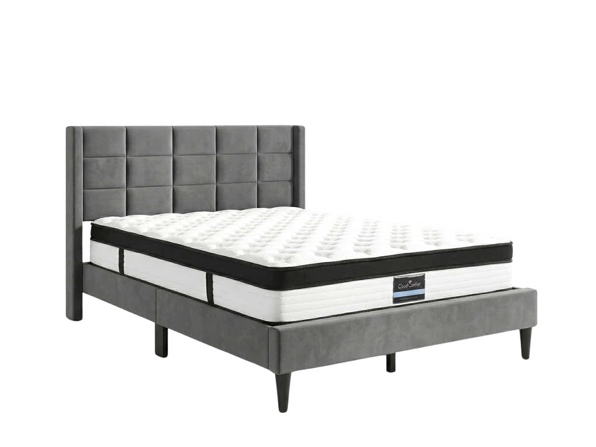 Neron Velvet Bed Frame Charcoal & G31 Mattress - Double
