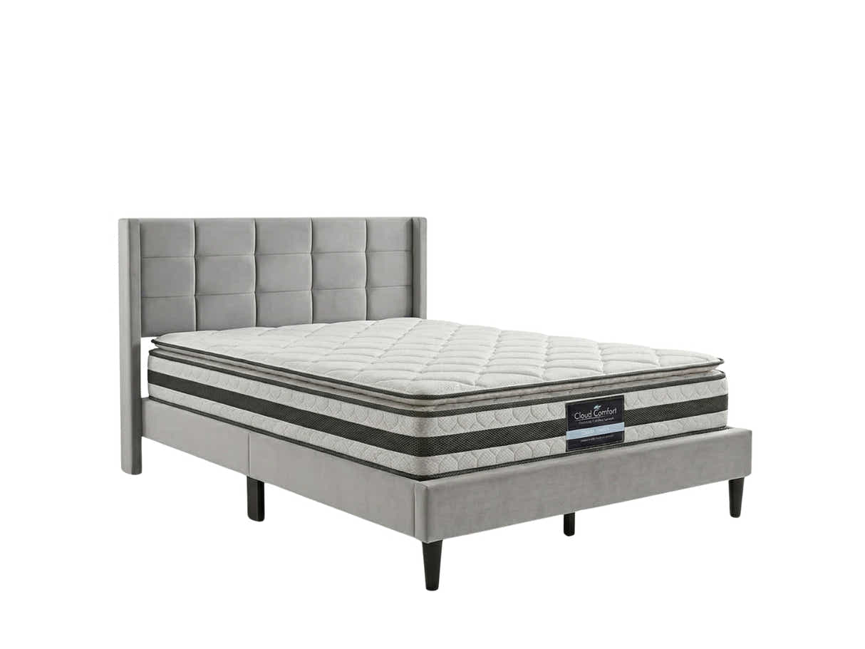 Neron Velvet Bed Frame Charcoal & Bon21 Mattress - Double