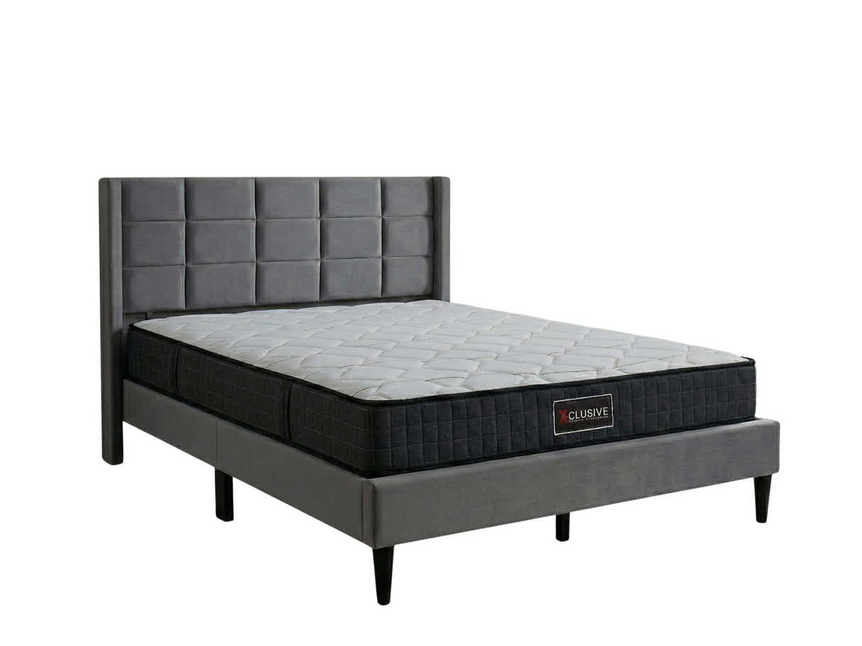 Neron Velvet Bed Frame Charcoal & Xclusive X20 Mattress - Double