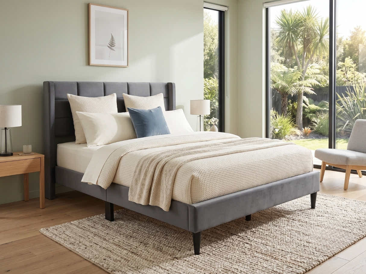 Neron Velvet Bed Frame Charcoal - Queen