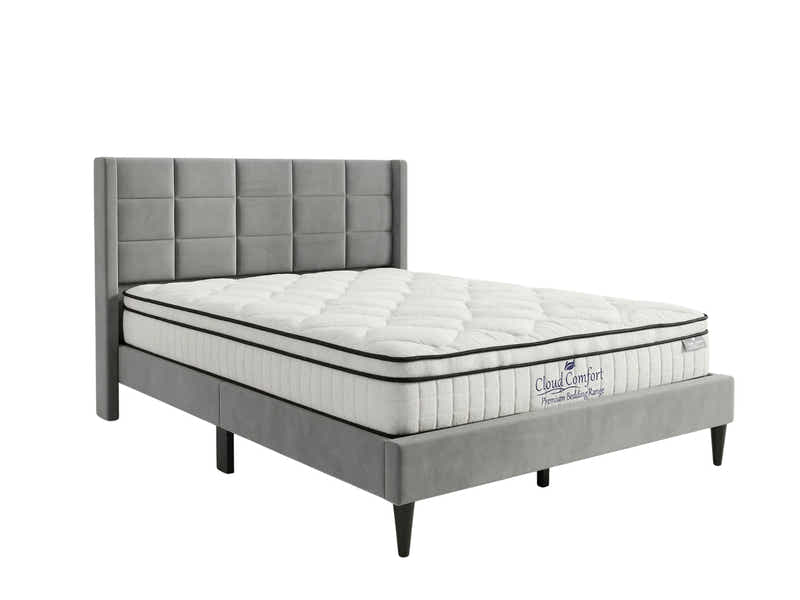 Neron Velvet Bed Frame Charcoal & Boucle22 Mattress - Queen