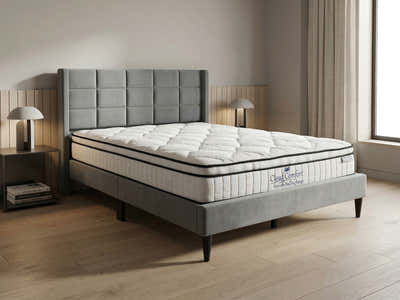 Neron Velvet Bed Frame Charcoal & Boucle22 Mattress - Queen