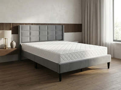 Neron Velvet Bed Frame Charcoal & Bon15 Mattress - Queen