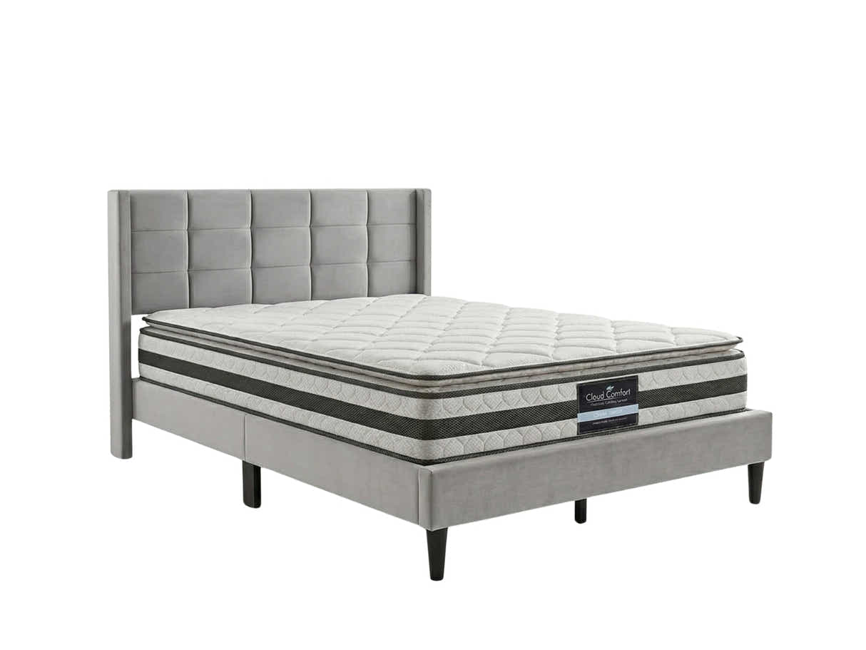 Neron Velvet Bed Frame Charcoal & Bon21 Mattress - Queen
