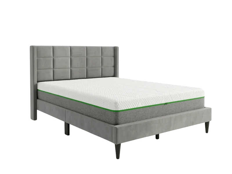 Neron Velvet Bed Frame Charcoal & 3 Way Mattress - Queen