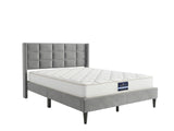 Neron Velvet Bed Frame Charcoal & PIL20 Mattress with Pillows - Queen