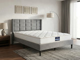 Neron Velvet Bed Frame Charcoal & PIL20 Mattress with Pillows - Queen