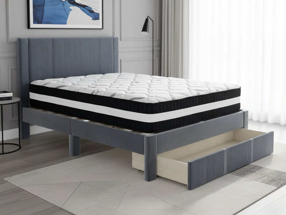 Rae Bed Frame With Drawer & Euro Top Mattress L30 - Double