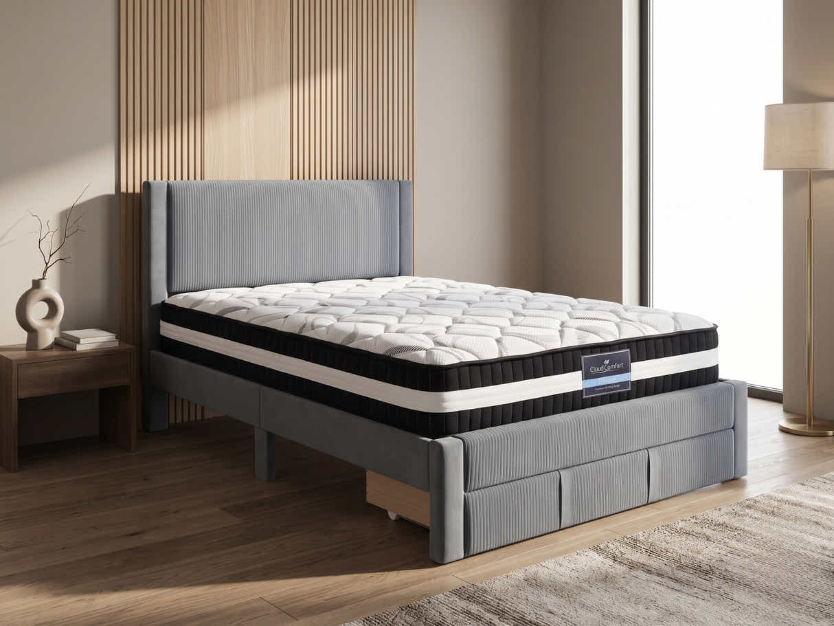 Rae Bed Frame With Drawer & L30 Mattress - Queen