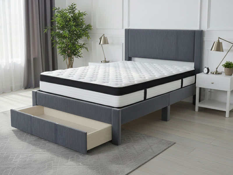 Rae Bed Frame With Drawer & Euro Top Mattress G31 - Queen (Combo)