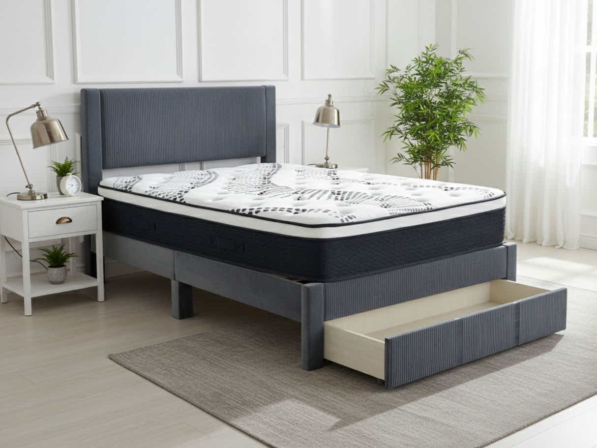Rae Bed Frame With Drawer & Euro Top Mattress J32 - Queen