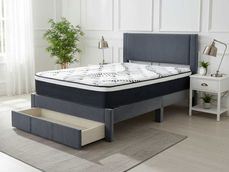 Rae Bed Frame With Drawer & Euro Top Mattress J32 - Queen (Combo)