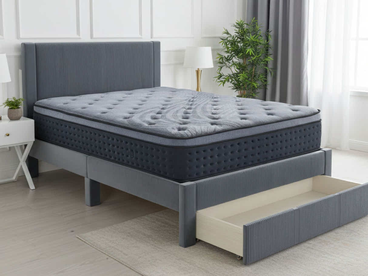 Rae Bed Frame With Drawer & Euro Top Mattress B34 - Queen