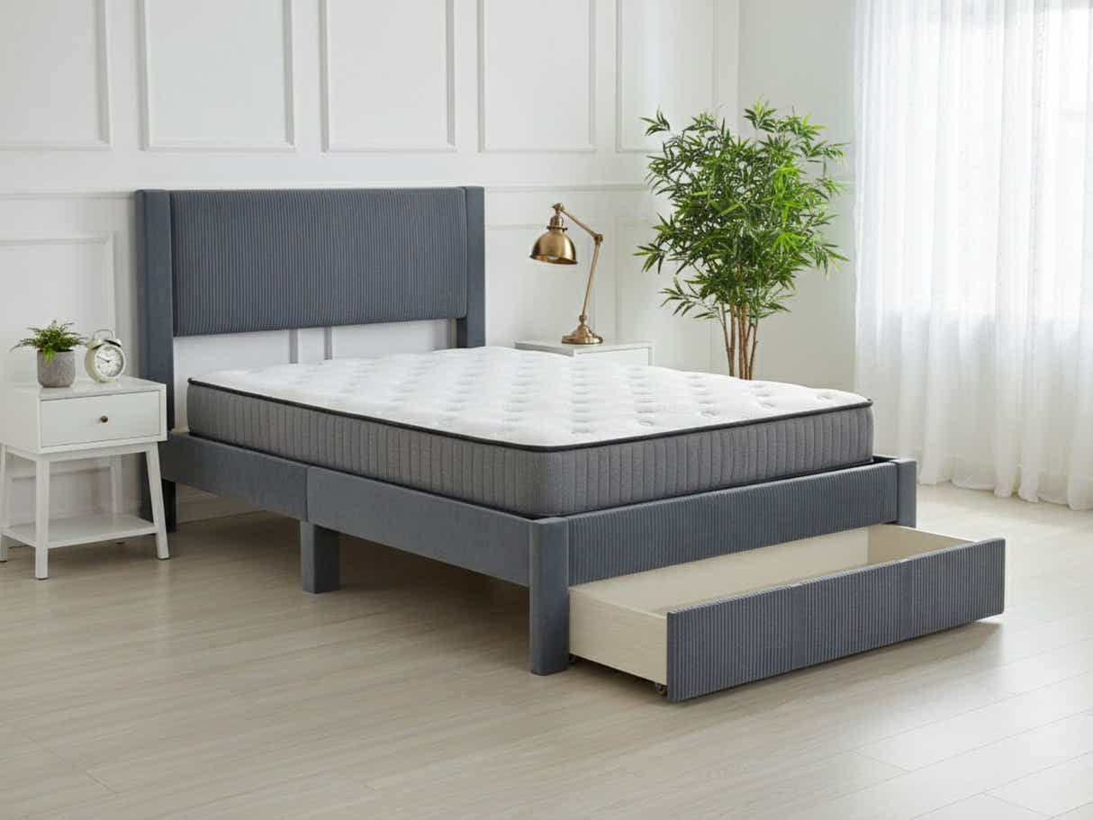 Rae Bed Frame With Drawer & FIRM23 Mattress - Queen
