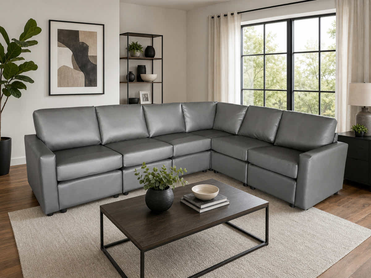 Sonya 6 Seater Modular Sofa PU - Grey