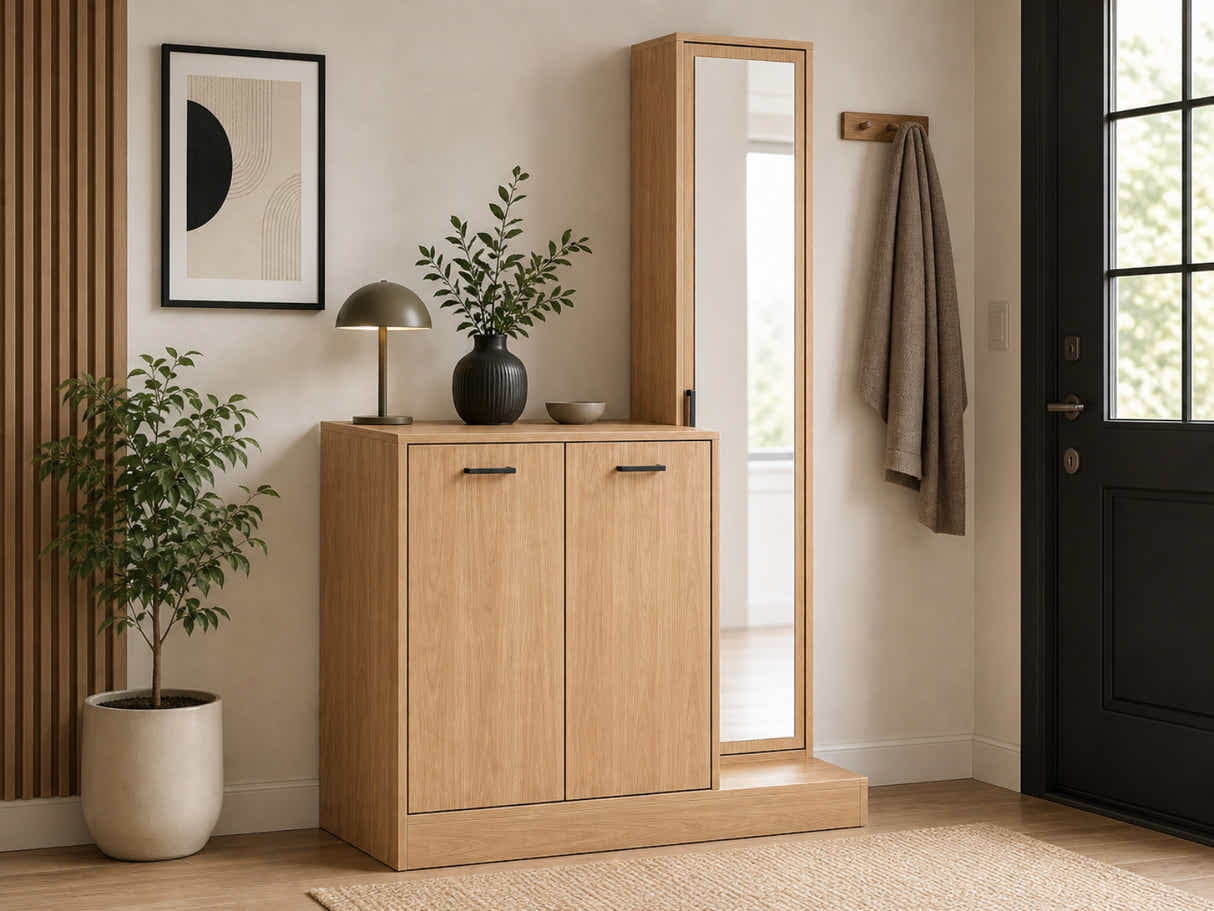 Ingang Shoe and Coat Storage With Mirror