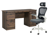 Executive Desk Dark Walnut & Molina Mesh Task Chair White+Grey (Combo)