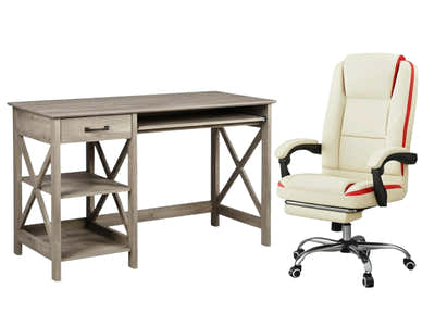 Writing Desk Rustic Oak & Siena Executive Office Chair PU Beige