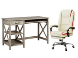 Writing Desk Rustic Oak & Siena Executive Office Chair PU Beige