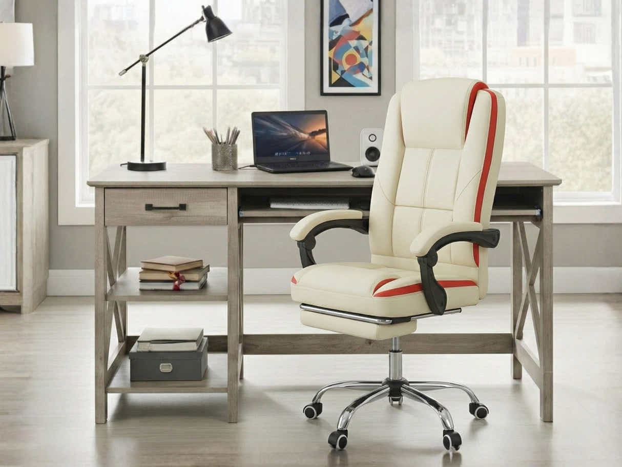 Writing Desk Rustic Oak & Siena Executive Office Chair PU Beige