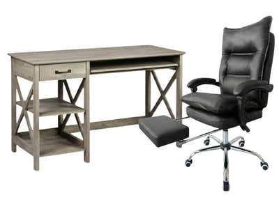 Writing Desk Rustic Oak & New Markus Office Chair with Footrest PU Black