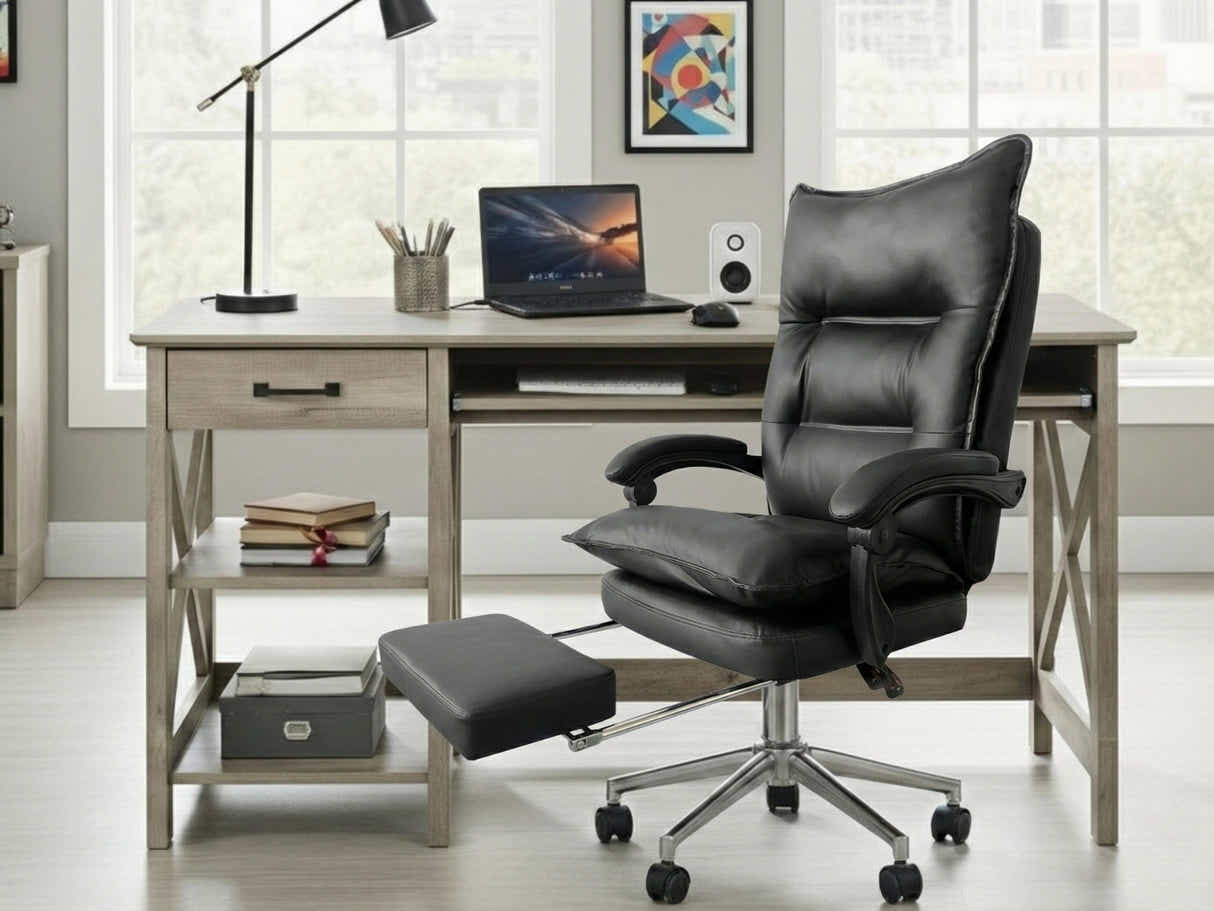 Writing Desk Rustic Oak & New Markus Office Chair with Footrest PU Black