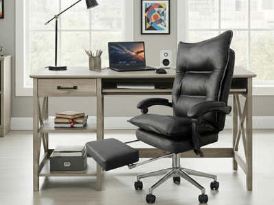 Writing Desk Rustic Oak & New Markus Office Chair with Footrest PU Black