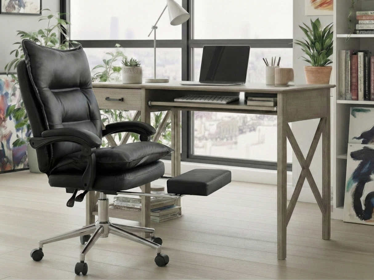 Writing Desk Rustic Oak & New Markus Office Chair with Footrest PU Black