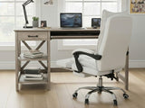 Writing Desk Rustic Oak & New Markus Office Chair with Footrest PU White