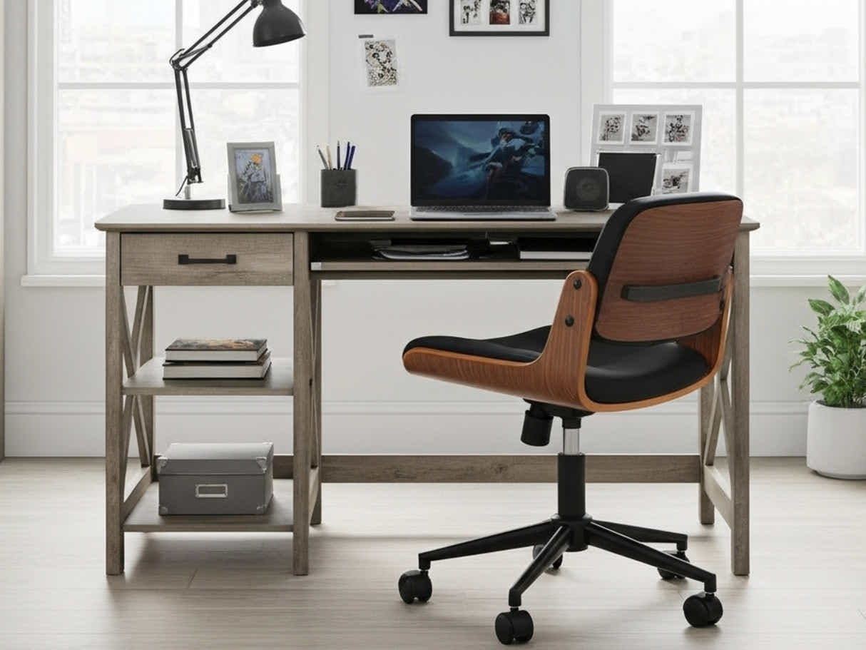 Writing Desk Rustic Oak & Rocket Wooden Executive Office Chair
