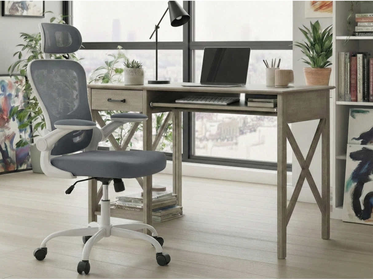 Writing Desk Rustic Oak & Molina Mesh Task Chair White+Grey
