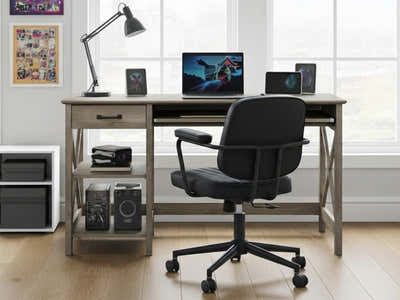 Writing Desk Rustic Oak & Elio Office Chair