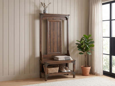Hall Tree And Shoe Bench - Walnut