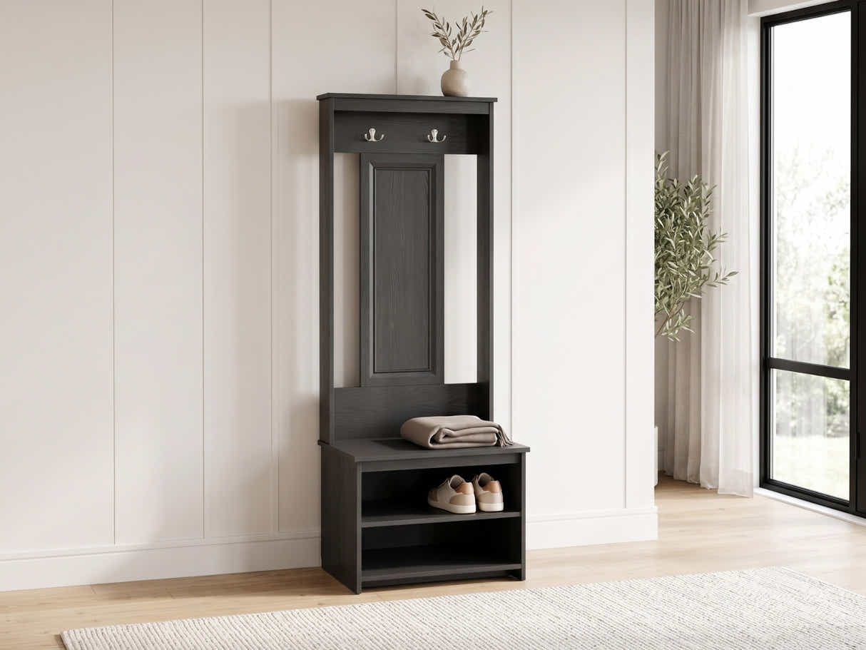 Hall Tree And Shoe Bench - Antique Black